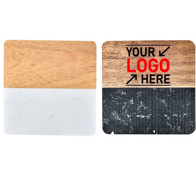 Square Marble Acacia Wood Drink Coaster