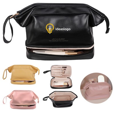 PU Leather Double Layer Cosmetic Bag