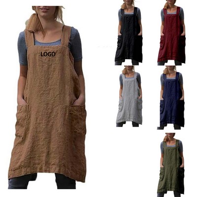 Cotton Linen Cross Back Apron for Baking Gardening Work