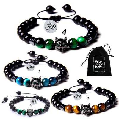 Adjustable Gemstone Tiger Eye Men's Beaded Bracelet