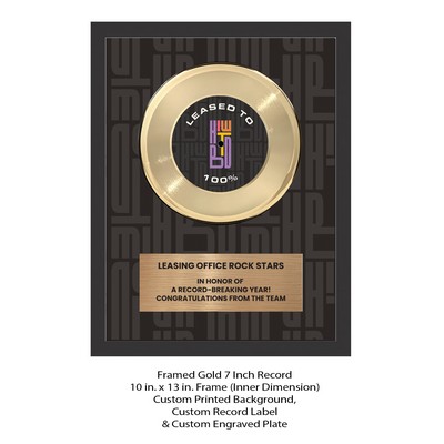 Gold Framed 7" Record - Custom Backer - 12 x 15