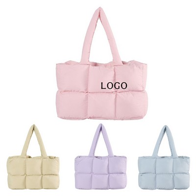 Winter Puffer Nylon Tote with Soft Shoulder Strap