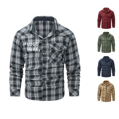 Men Long Sleeve Plaid Flannel Shirt