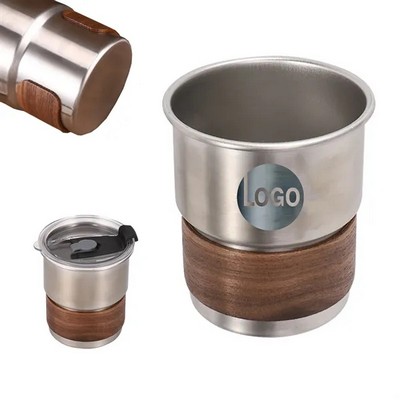Stainless Steel Cup with Walnut Wood Sleeve and Lid(Ocean)