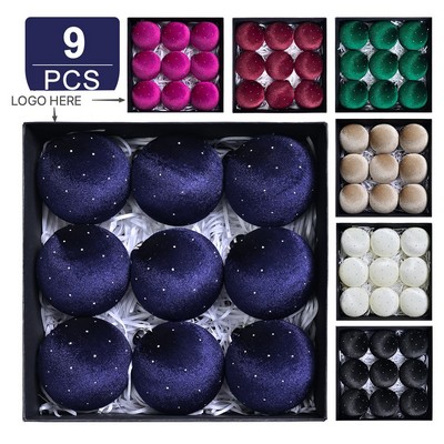 Velvet Rhinestone Christmas Tree Ornaments Elegant Hanging Ball Gift Box Set