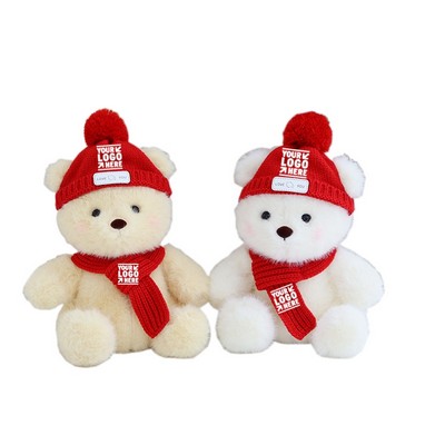 9'' Plush Cute Teddy Bear With Hat&Scarf