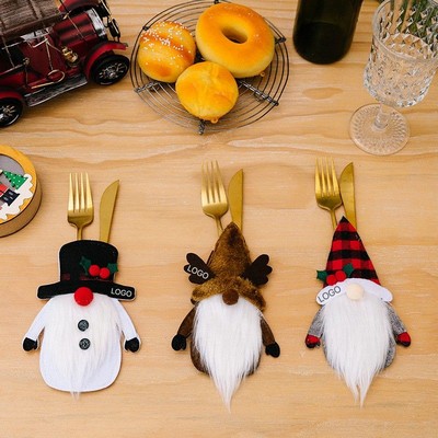 Christmas Long Gnome Cutlery Holder Santa Snowman Cutlery Cover Table Decor