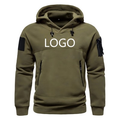 Tactical Polar Fleece Pullover Hoodie with Velcro Arm Patch
