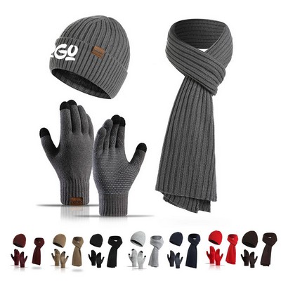 Winter knitted scarf and hat three-piece set