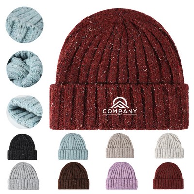 Winter Knit Colorful Dots Beanie with Featuring Ribbed Brim