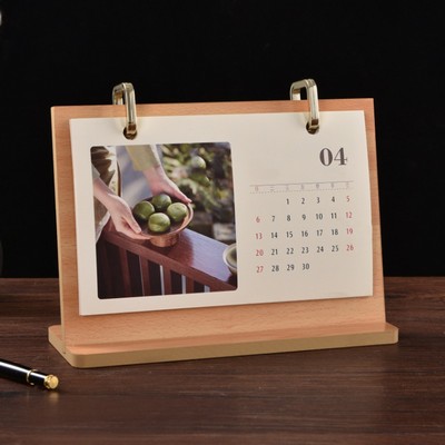 Custom Retro Desktop Calendar Wood Flipped