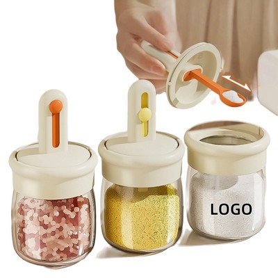 Retractable Spoon-Lid Integrated Glass Condiment Jar