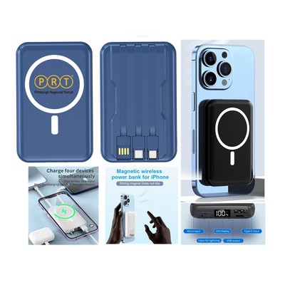 10000mAh 15W Fast Charging Magnetic Power Bank with Cables