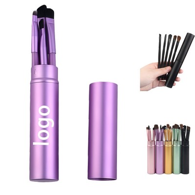 5 Piece Makeup Brush Set With Aluminum Travel Case