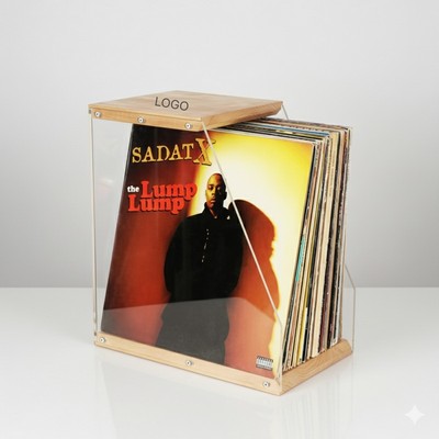 Wooden Desktop Storage Rack Transparent Vinyl Record Holder Multi Purpose Solid Wood Shelf Book CDs