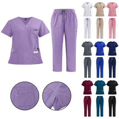 Custom Nurse Work Uniform Quick Drying Women Scrubs Set