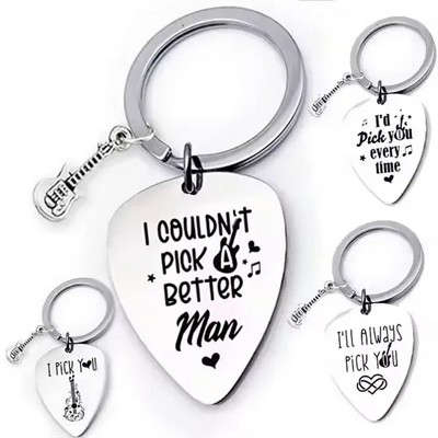 Metal Guitar Picks On Keychain