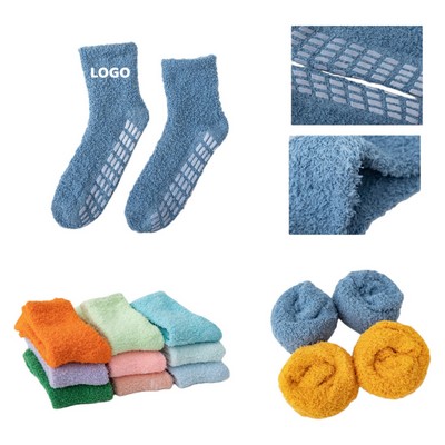 Solid Color Non-Slip Coral Fleece Socks for Adult