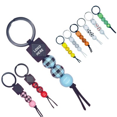 Inlaid Wood Pattern Keychain Pendant