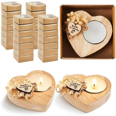 Wooden Heart-Shaped Candlestick Wedding Anniversary Gift Favors Rustic Countryside Table Centerpiece