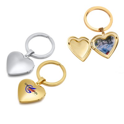Stainless Steel Glossy Heart-Shaped Photo Album Box Keychain