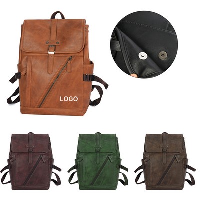 PU Leather Backpack w/Front Zipper