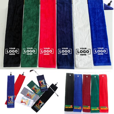 24" Multi-Color Golf Club Cotton Golf Towel W/ Carabiner Clip