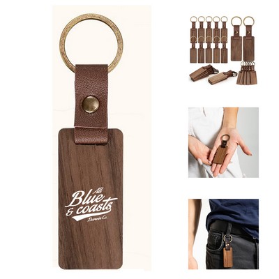 Leather Wood Keychain