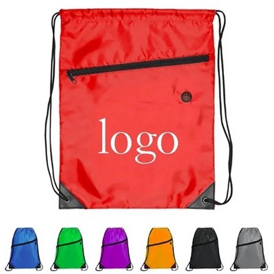 Drawstring Backpack Zipper Pouch Earphone Hole