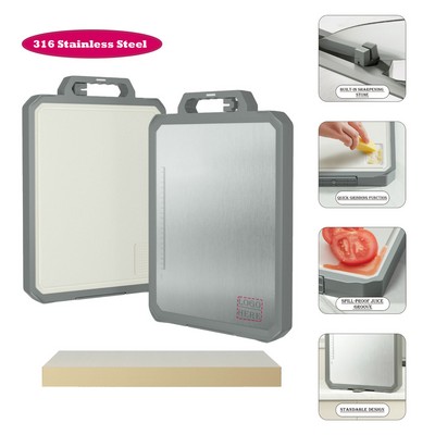 Heavy-Duty 316 Stainless Steel Double-Sided Cutting Board with Non-Slip Base