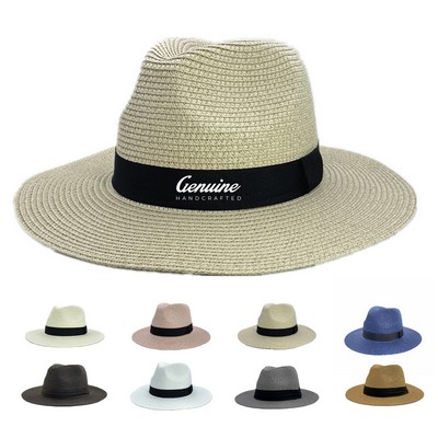 Straw Fedora Hat with Ribbon