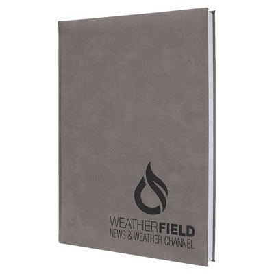 Gray Large Leatherette Journal with Lined Notepad - Laser Engraves to Black