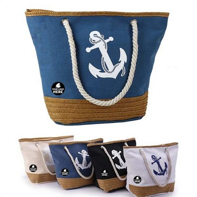 Summer Chic Canvas Beach Tote - Secure & Spacious