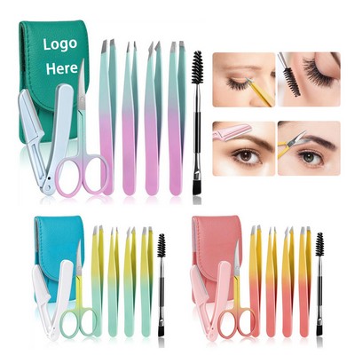 7-Piece Eyebrow Tweezers Set With Curved Scissor And Facial Razor