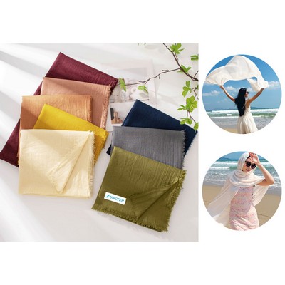 75'' Linen Feeling Scarf Pashmina Shawls Wraps Short Fringed Scarf Long Headscarf - Woven Label