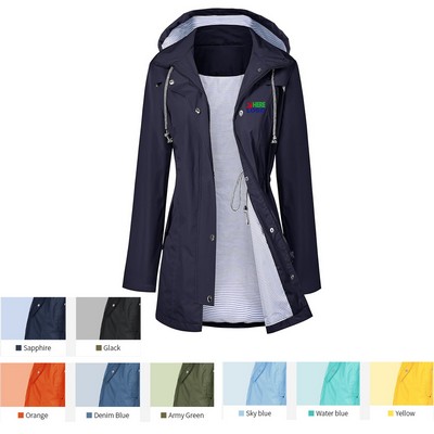 Women Raincoat Waterproof Long Hooded
