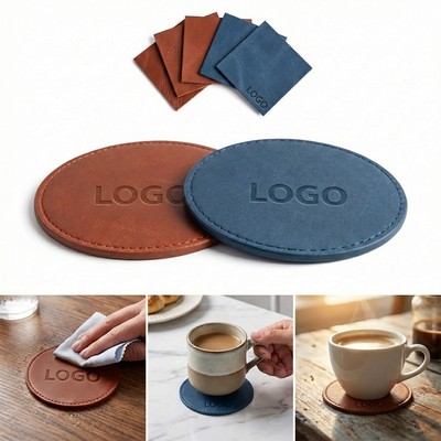 4" Round PU Leather Waterproof Coaster