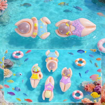 Cartoon Swimming Girl Series Miniatures Resin DIY Craft Accessories Summer Theme