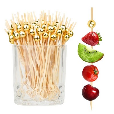 Disposable Gold Bead Bamboo Fruit Cocktail Picks