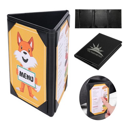 Leather Tri-Fold Table Tent A Frame Magnet Menu Sign Holder