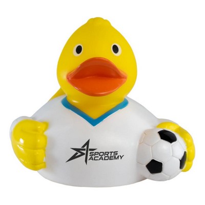 Custom Soccer Player Rubber Duck – Sports Giveaway Toy for Teams, Leagues, Tournaments, Bulk