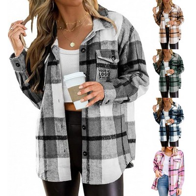 Classic Plaid Button-Up Shirt Jacket