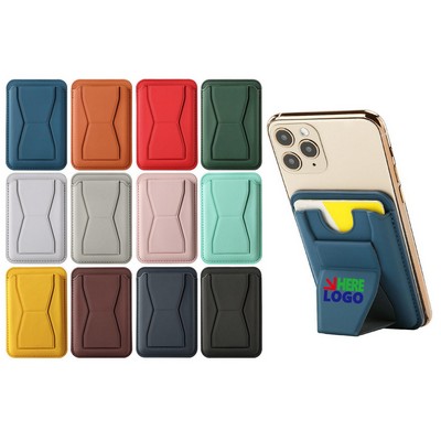 2-in-1 Adhesive PU Leather Phone Card Holder with Foldable Kickstand