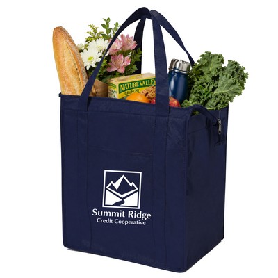 Insulated Large Non-Woven Grocery Tote Bag W/Front Pocket- 15" x 13"x 10"