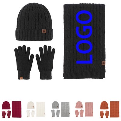 Winter Three Piece Knit Hat Scarf And Gloves Set
