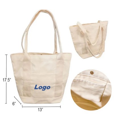 Natural Cotton Canvas Open Top Tote Bag With Long Handle