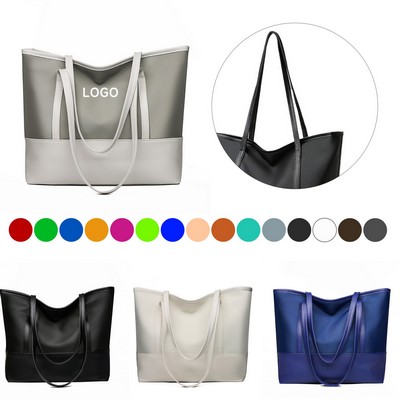 Women Leather Nylon Tote Shoulder Bag