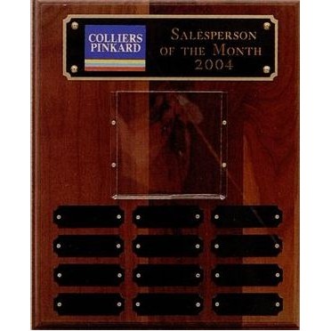 Simulated Walnut Perpetual Plaque w/ Photo Mount & 12 Plates (9"x12")