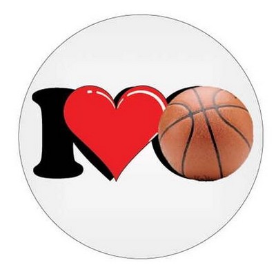 I Love Basketball Round Badge w/ Bar Pin (2 1/2" Diameter)