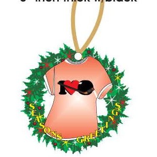 I Love Hockey T-Shirt Promotional Wreath Ornament w/ Black Back (4 Square Inch)